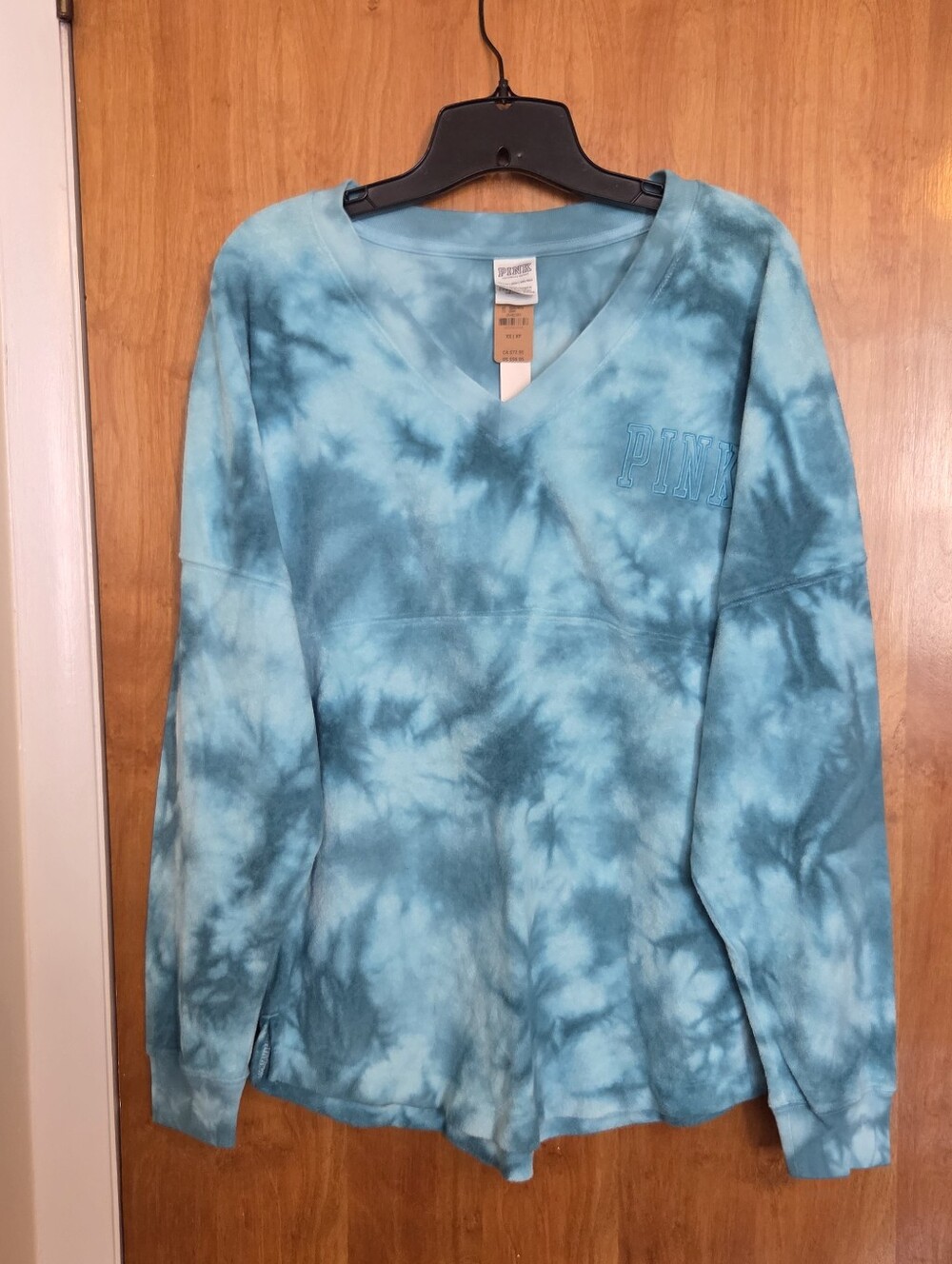 Victoria's Secret PINK Tie-Dye V-Neck Long Sleeve Terry Cloth Top - Turquoise